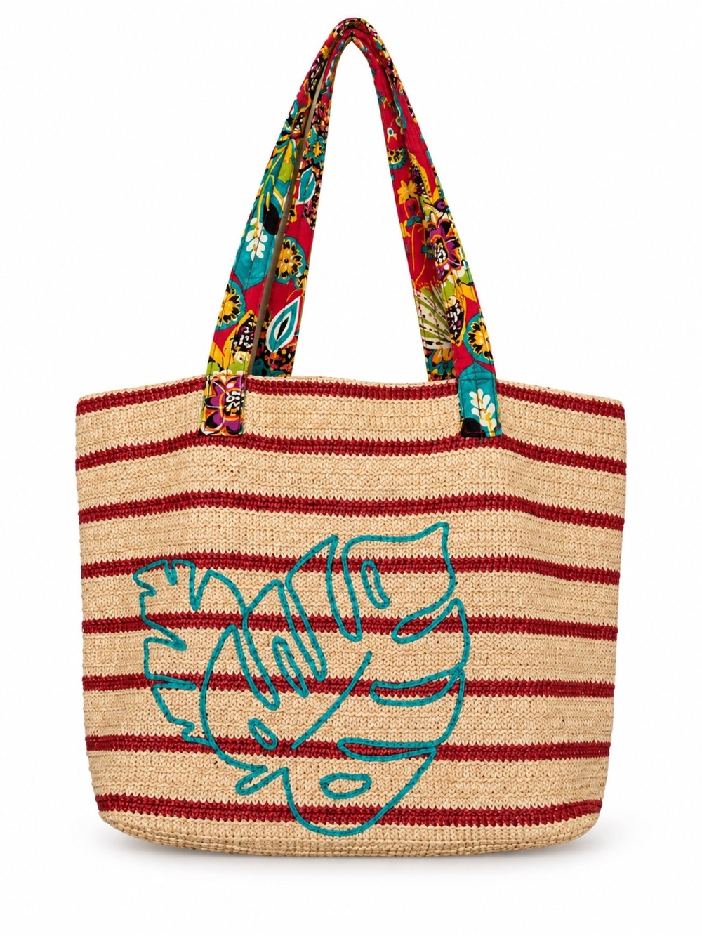 Vera Bradley Striped Straw Tote Tropical Embroidery Large Shoulder Bag Beach